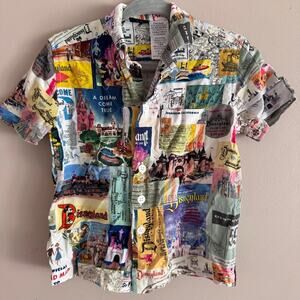 Disney Parks 100 Anniversary Eras Kids Button Down Nostalgic Collage Shirt 2
